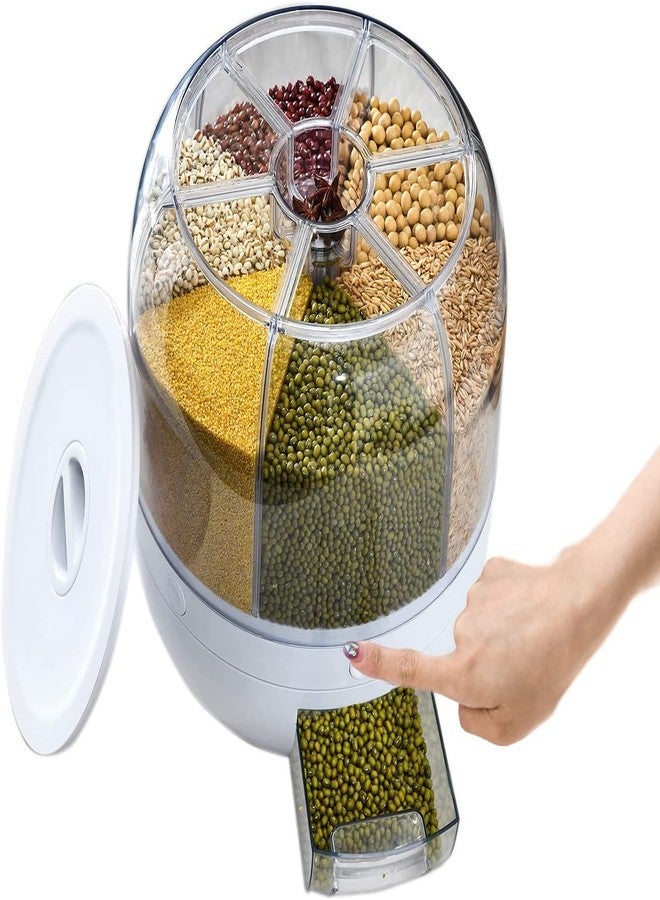 Matiko Rice Dispenser,Grain Dispenser 6 Grids PP Dispenser Bucket Rotation Grain Storage Organization for Home Kitchen (round rice dispenser) - Image 4