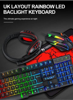 T-WOLF Wired Gaming Keyboard and Mouse Headset Combo,Rainbow LED Backlit Wired Keyboard,Over Ear Headphone with Mic,Rainbow Backlit Gaming Mice,Mouse Pad,for PC,Laptop,Mac,PS4,Xbox(Black)  - Image 3