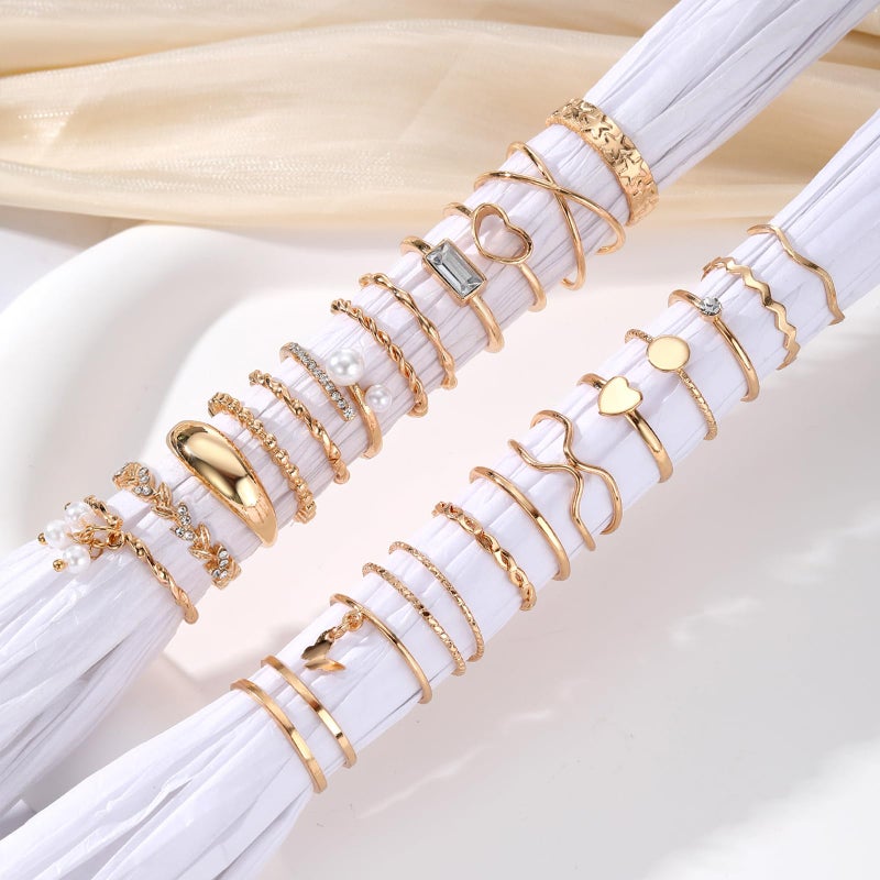 IFKM 24PCS Gold Knuckle Rings Set For Women Vintage Stackable Joint Finger Midi Rings Dainty Cubic Zirconia Crystal Simple Twist Hollow Cute Rings Pack Jewelry Gift (Heart's Voice, Gold) - Image 5