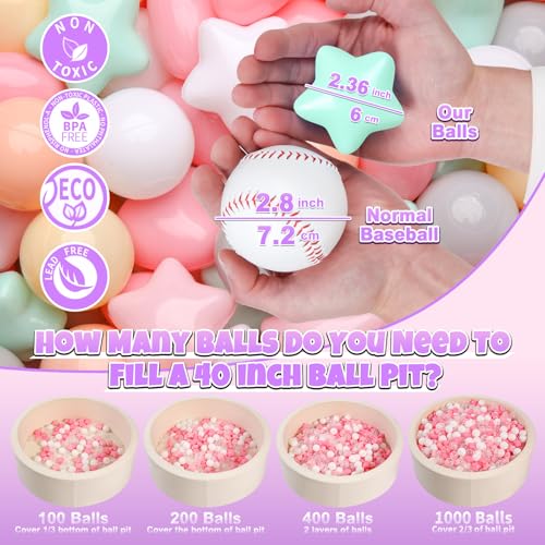 GOGOSO Ball Pit BallsPlastics Balls for Ball Pit Stars Hearts Shape for PastelBall for Toddlers Kids6 Mix Colors50pcs - Image 5