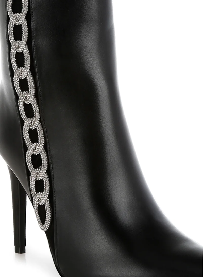 London Rag Rhinestones Chain Detail Boots in Black