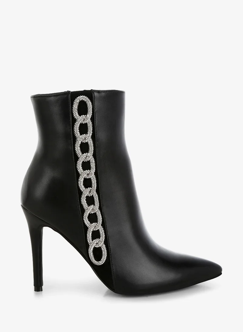Rhinestones Chain Detail Boots in Black