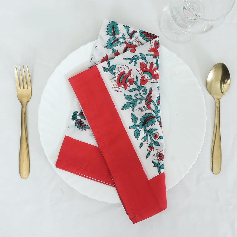 The Block Printed Napkins Cotton Napkins 20x20 Informal Dinner Napkins Hand Block Printed Napkins Indian Cloth Napkins Eco Friendly Napkins Washable Napkins Set of 4 - Image 5