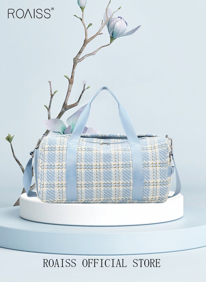 roaiss New Trend Travel Duffel Bag Checkered Pattern Sports Gym Tote Bag Shoulder Crossbody Overnight Bag for Women Men Weekender Labor Delivery Bag - Image 4