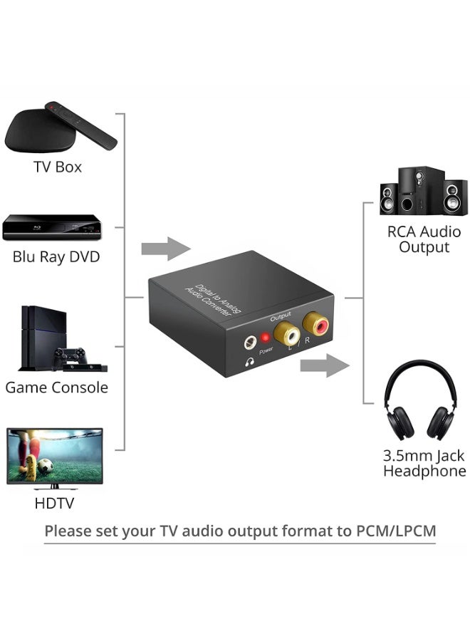 سالاب محول صوت رقمي إلى تناظري، محول بصري إلى RCA مع كابل محوري بصري، محول Toslink بصري إلى 3.5 ملم لأنظمة السينما المنزلية PS4 HD DVD - Image 3