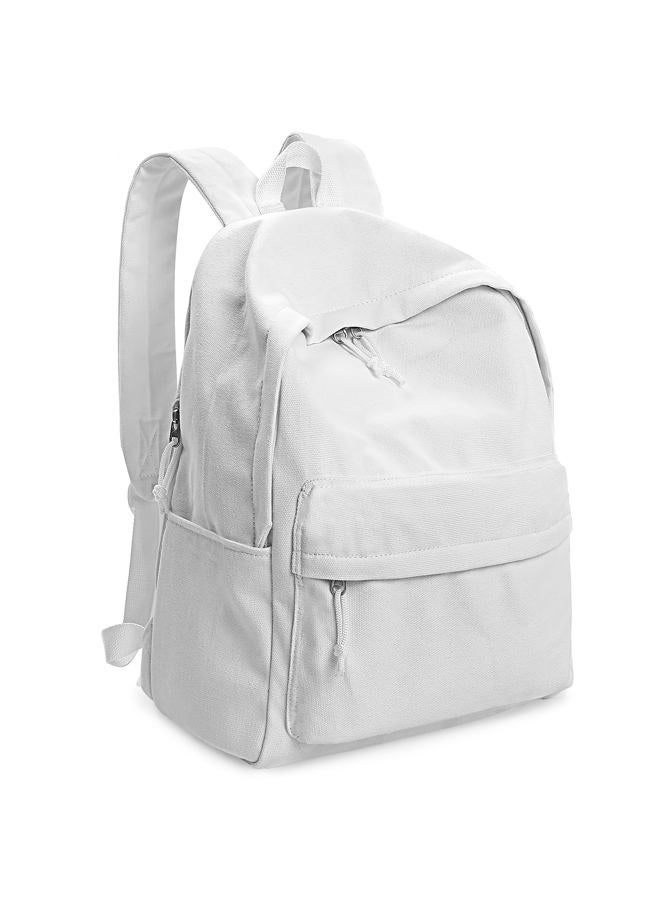 Zicac Unisex DIY Canvas Backpack Daypack Satchel Backpack (White, With Side Pocket) - Image 1