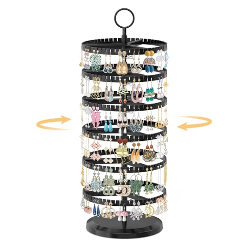 EsLuker.ly EsLukerly Earring Holder Organizer Rotating Stud Display Tree Rack with 342 USlots for Women Girls Large Adjustable 6 Tier Plastic Storage Stand with Metal Tray for Pierced Hoop Post Earring Black - Image 1