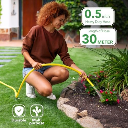 Sharpex 30 Meter 0.5 Inch Hose Pipe for garden | Heavy Duty Yellow Water Pipe Lightweight, Durable & Flexible | Hose with Clamps & Connector | Car Washing, Garden Pipe for Home, Outdoor-Indoor Use - Image 2