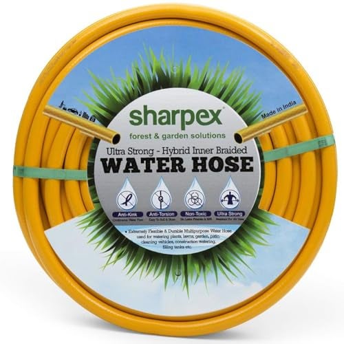 Sharpex 30 Meter 0.5 Inch Hose Pipe for garden | Heavy Duty Yellow Water Pipe Lightweight, Durable & Flexible | Hose with Clamps & Connector | Car Washing, Garden Pipe for Home, Outdoor-Indoor Use - Image 1