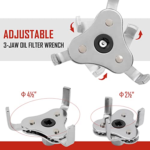 SPARKWHIZ Oil Filter Wrench Set, Oil Filter Removal Tool 2-3/4" - 5-1/4", 9" & 12" Adjustable Oil Filter Pliers, Adjustable 3-Jaw Oil Filter Wrench, 7pcs - Image 3
