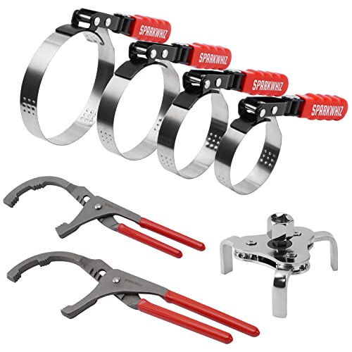 SPARKWHIZ Oil Filter Wrench Set, Oil Filter Removal Tool 2-3/4" - 5-1/4", 9" & 12" Adjustable Oil Filter Pliers, Adjustable 3-Jaw Oil Filter Wrench, 7pcs - Image 1