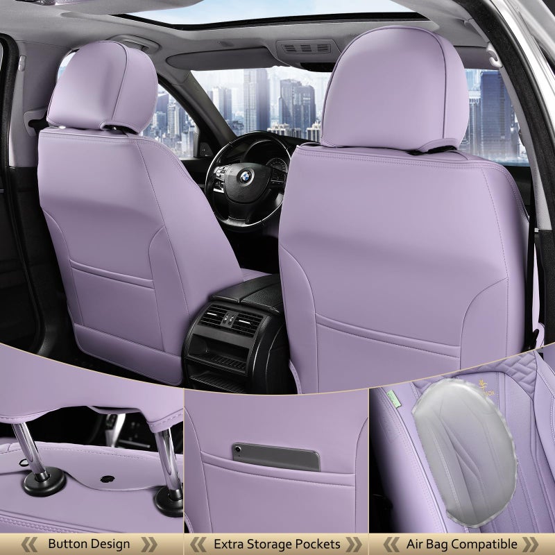 FLORICH Car Seat Covers, Leather Front Seat Cover, Purple Waterproof Seat Covers, Automotive Seat Cover 2 Pack, Luxury Universal Seat Cushion Car Seat Protector Fit for Most Cars Trucks SUVs - Image 2