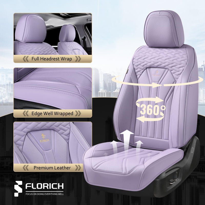 FLORICH Car Seat Covers, Leather Front Seat Cover, Purple Waterproof Seat Covers, Automotive Seat Cover 2 Pack, Luxury Universal Seat Cushion Car Seat Protector Fit for Most Cars Trucks SUVs - Image 3