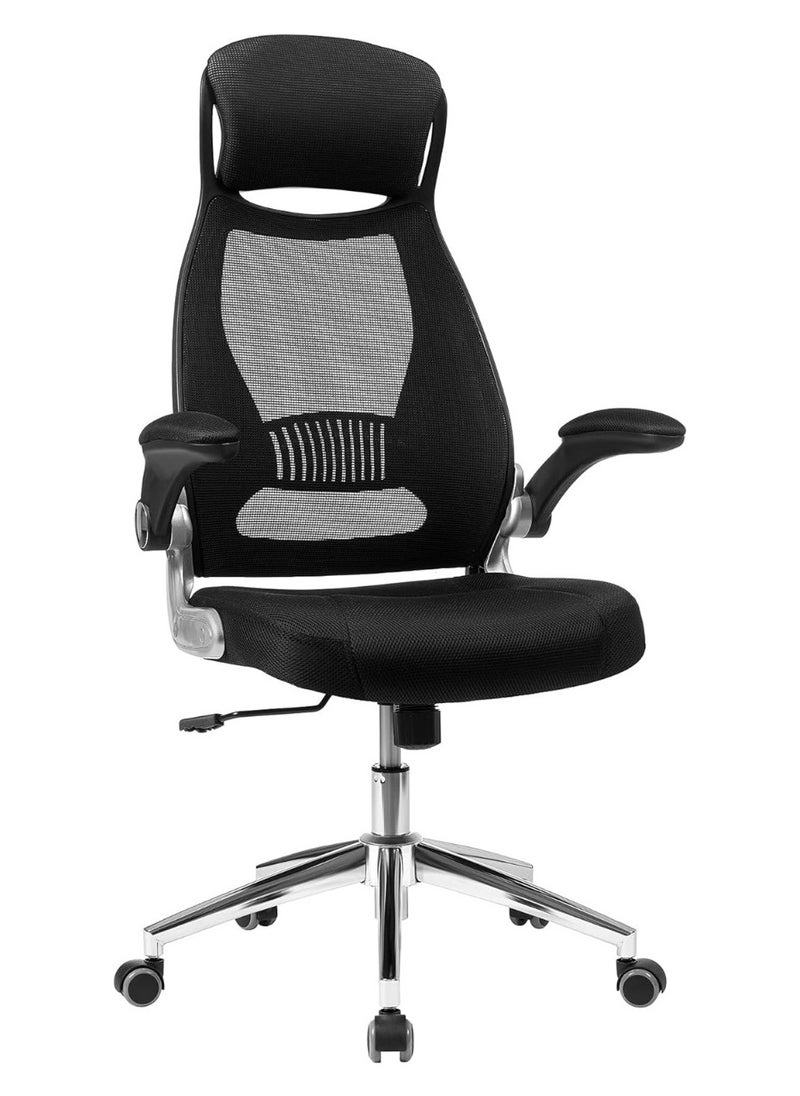 SONGMICS SONGMICS Office Swivel Chair Mesh Backrest With Headrest And Flip Up Armrests Black Obn86Bk  - Image 1