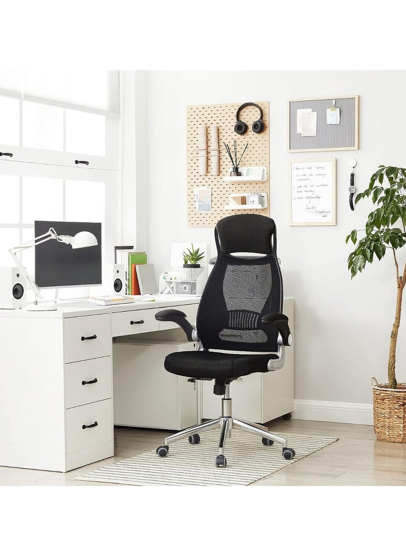 SONGMICS SONGMICS Office Swivel Chair Mesh Backrest With Headrest And Flip Up Armrests Black Obn86Bk  - Image 2