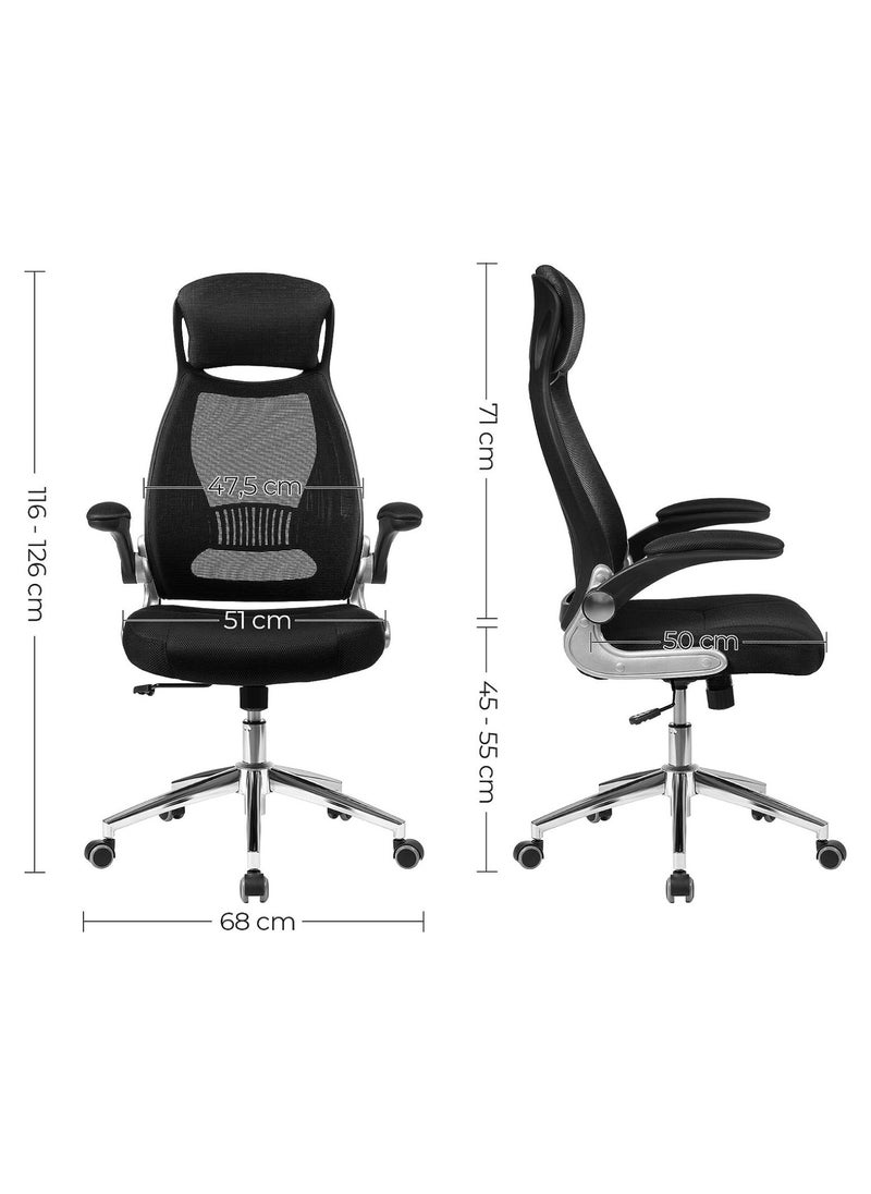 SONGMICS SONGMICS Office Swivel Chair Mesh Backrest With Headrest And Flip Up Armrests Black Obn86Bk  - Image 3