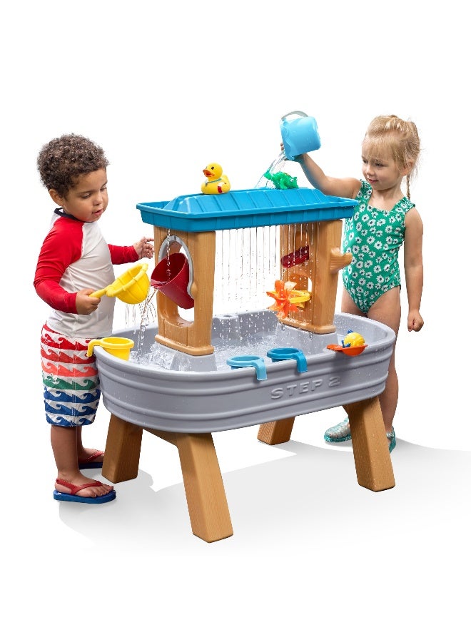 ستيب2 حوض استحمام مطري من ستيب 2، طاولة مياه خارجية، لعبة نشاط مع جدار دش مطري مزدوج الجوانب، مجموعة إكسسوارات من 10 قطع، مركز أنشطة في الفناء الخلفي، مناسب للأولاد والبنات من سن 18 شهرًا فما فوق - Image 1