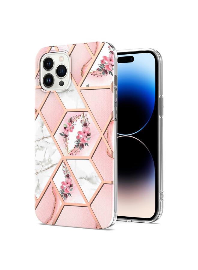 S-TOP Case For iPhone 14 Pro Electroplating Splicing Marble Flower Pattern TPU Shockproof Case - Image 1