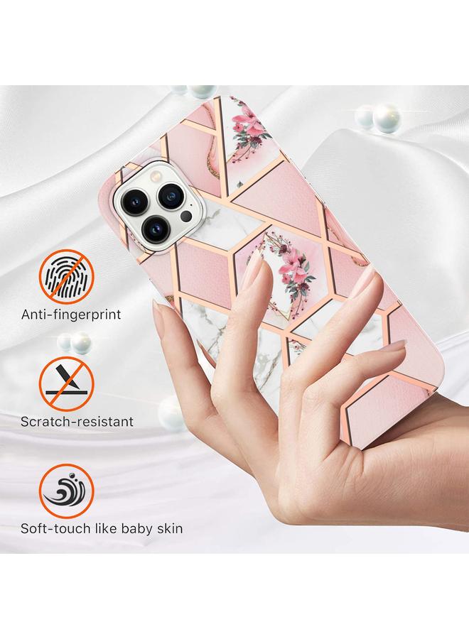 S-TOP Case For iPhone 14 Pro Electroplating Splicing Marble Flower Pattern TPU Shockproof Case - Image 2