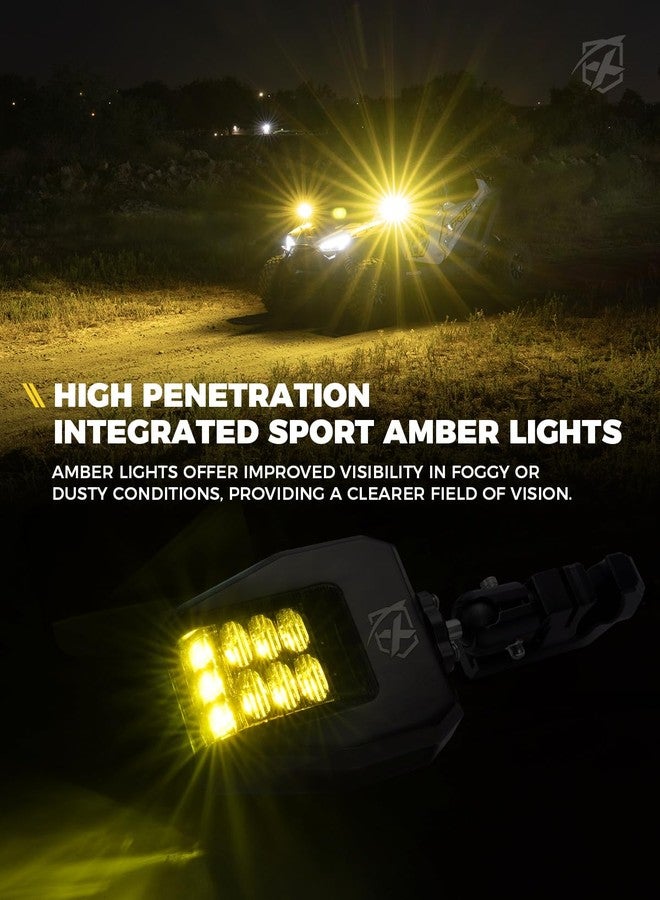 Xprite UTV Side Mirrors Aluminum w/Amber LED Spot Light Amber Lens for 1.75"-2" Roll Cage Bar Compatible with Pioneer Polaris RZR, Side by Side, Can Am X3, Kawasaki Teryx Mule, Yamaha Rhino Wolverine - Image 2