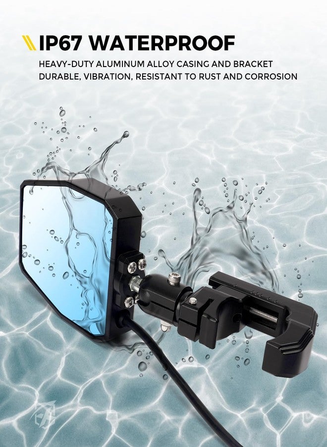 Xprite UTV Side Mirrors Aluminum w/Amber LED Spot Light Amber Lens for 1.75"-2" Roll Cage Bar Compatible with Pioneer Polaris RZR, Side by Side, Can Am X3, Kawasaki Teryx Mule, Yamaha Rhino Wolverine - Image 5