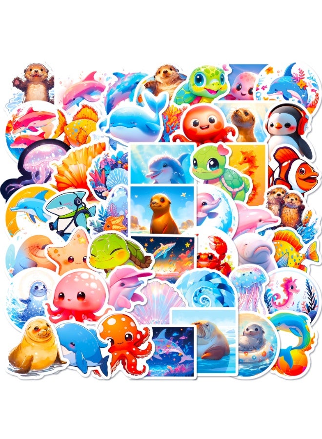 NIBEMINENT 50 Pcs Cartoon Marine Animals Deco Kit Waterproof Stickers, High Definition Printing Bright Colors, Suitable for Laptop Skateboard Luggage Water Bottle Guitar DIY - Image 2