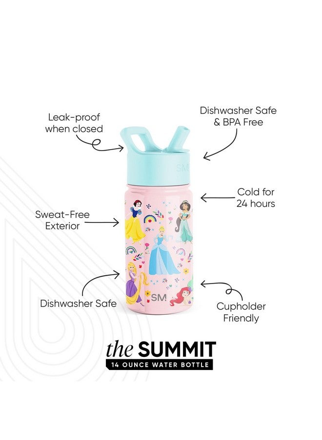 Simple Modern Kids Summit Water Bottle with Straw Lid | Disney Princess 14oz Stainless Steel Cup Insulated Tumbler for Girls, School | Princess Rainbows - Image 2