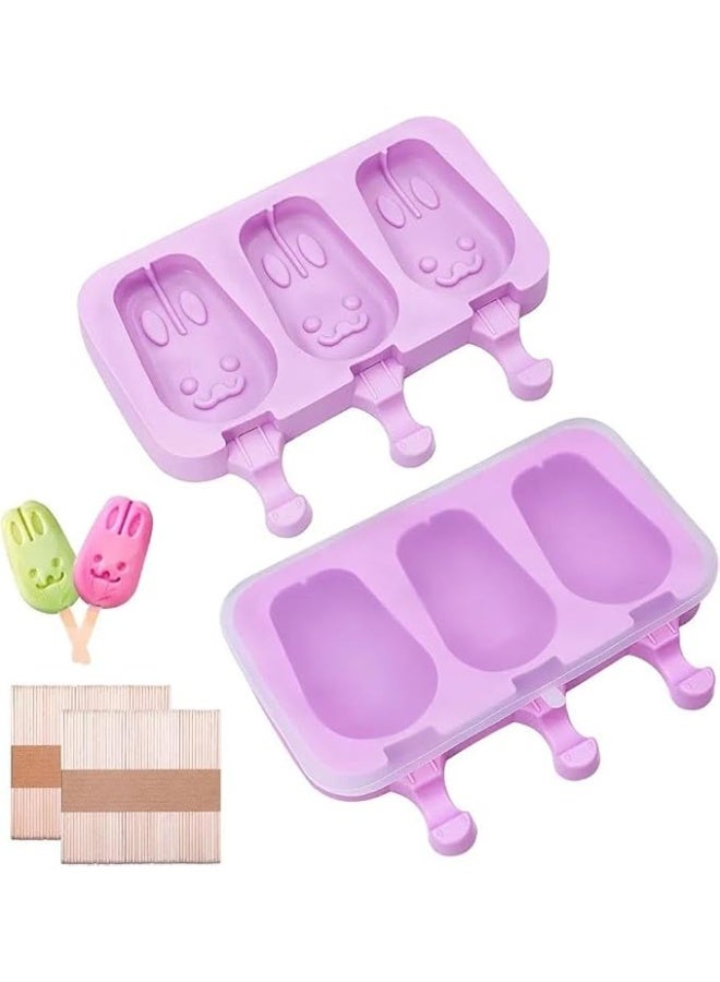 Silicone Ice Pop Mould, 3-Cavity (Multi shapes) Mini Ice Lolly Mould Maker Creative DIY Ice Cream Stick Chocolate Frozen Dessert Popsicle Tray Home Kitchen Tools Pan with 50PCS Wooden Sticks - Image 1