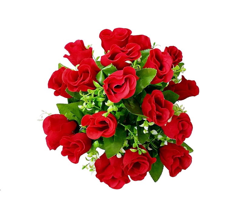 LOGRO LOGRO Rose Artificial Special Red Rose with White Pot Artificial Flower with Pot Velvet Red Rose with White Pot 18piece  - Image 3