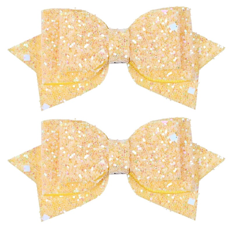 Miroksh Glitter Sparkly Yellow Hair Bows 4 Alligator Clips Hair Barrettes for Teens Toddler Girls Hawaiian Luau Beach Tropical Vacation Party Favor Decorations Accessory Gift