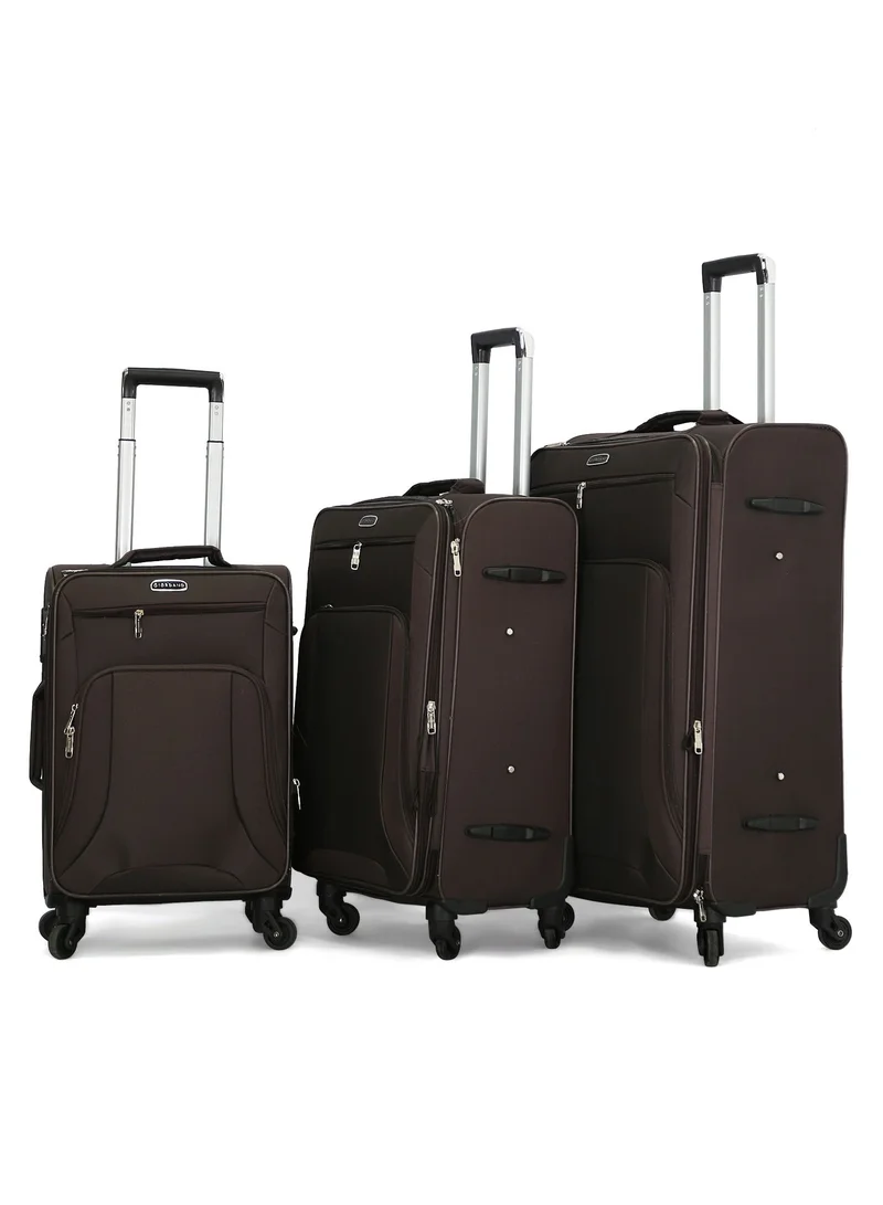 جيوردانو Giordano Trolley Bags 3 PCS Set Softside Spinners,Brown