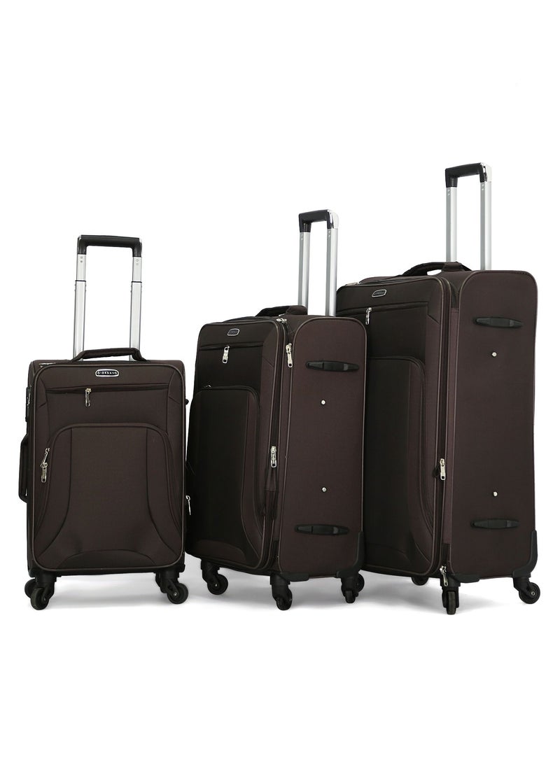 GIORDANO Giordano Trolley Bags 3 PCS Set Softside Spinners,Brown  - Image 1