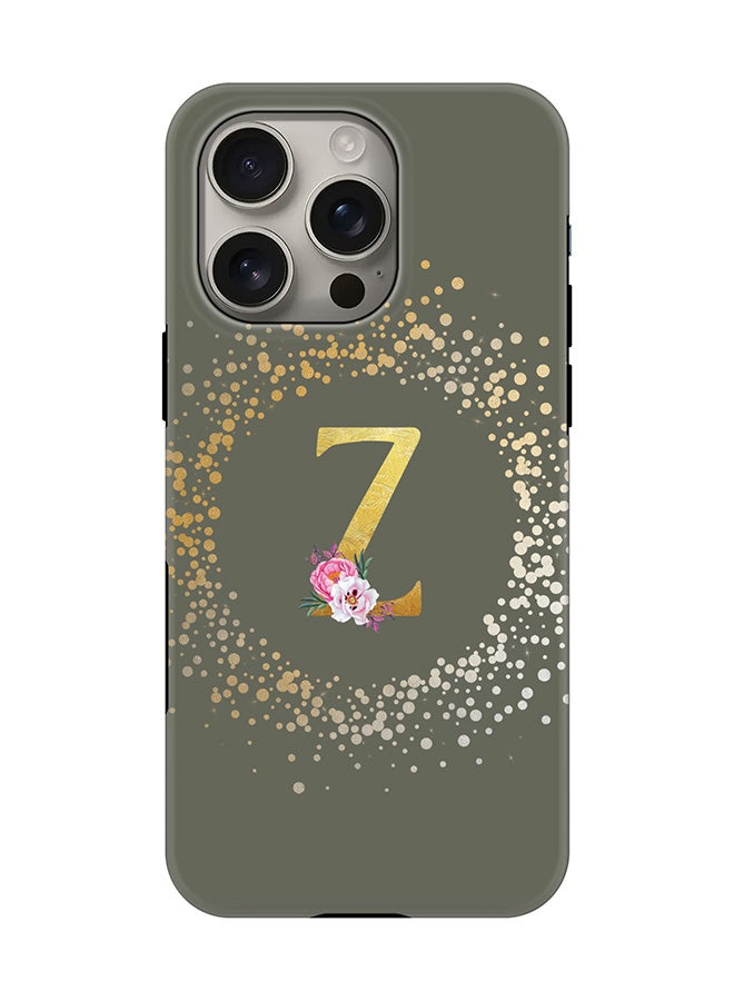 Stylizedd Tough Pro Magnetic Case for iPhone 16 Pro, Dual Layer hybrid PC + TPU Mobile Cover Matte - Custom Monogram Floral - Z  (Olive Green ) - Image 1