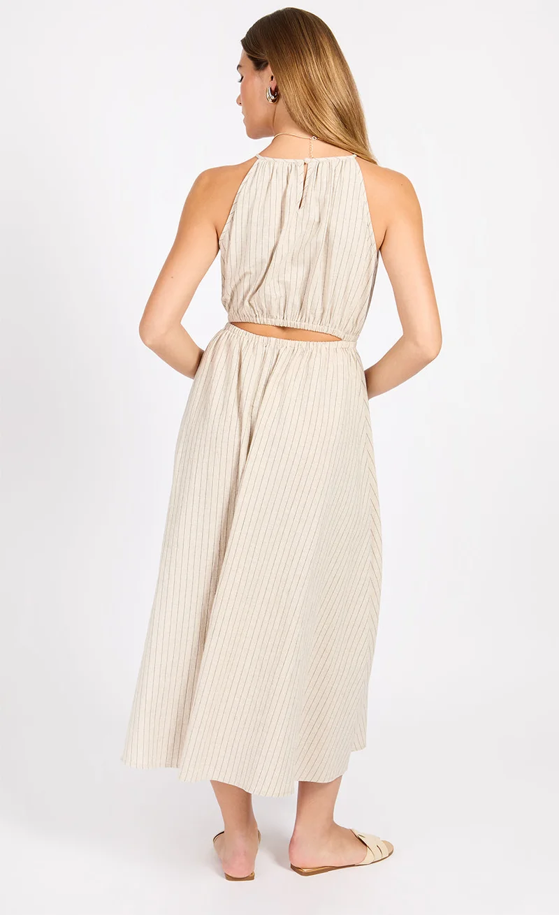 Little Mistress Striped Cotton Midaxi Dress