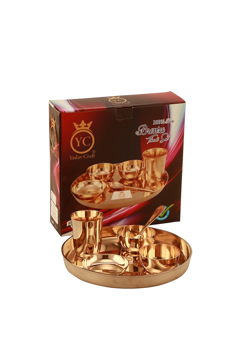 Yadav Craft Bronze Thali 5 Pices Set for Eating Food- 1 thali 2 Bowls 1 Glass 1 Spoon According to The Shastras, One Should Eat in a Bronze Thali - Image 5