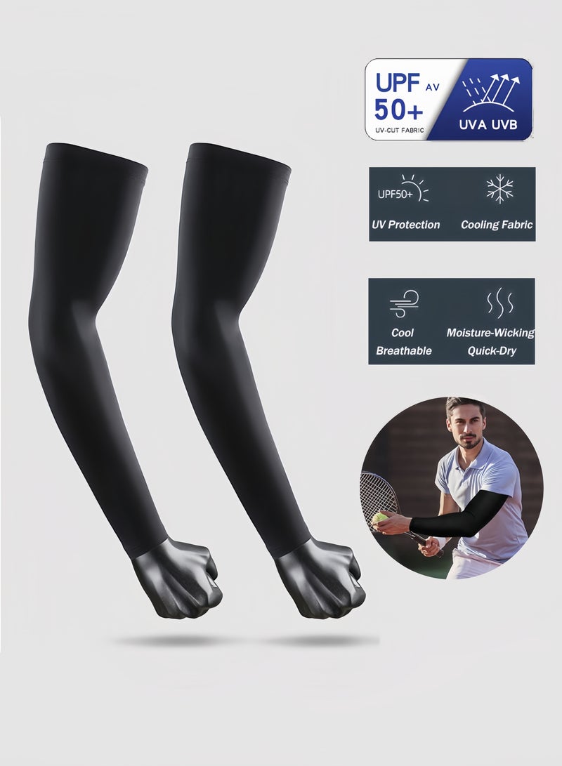 SPORT 1 Pair Elastic Ice Silk Body Stockings Quick Drying Sweat Wicking Outdoor Sunscreen Anti-UV Arm Sleeve black with luminous strips - Image 1