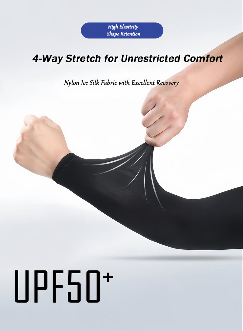 SPORT 1 Pair Elastic Ice Silk Body Stockings Quick Drying Sweat Wicking Outdoor Sunscreen Anti-UV Arm Sleeve black with luminous strips - Image 4