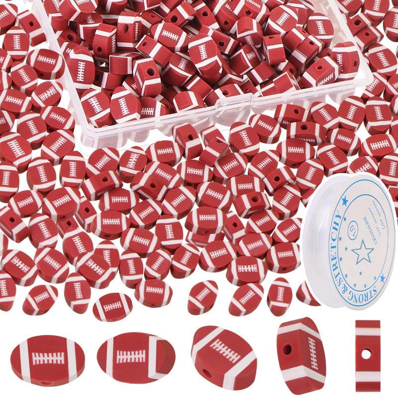 200 Pcs Football Beads for Jewelry Making EVERMARKET Sports Polymer Clay Beads Bulk 12mm Rugby Football Beads Charms with Box American Football Sports Ball Spacer Beads for DIY Crafts Bracelet