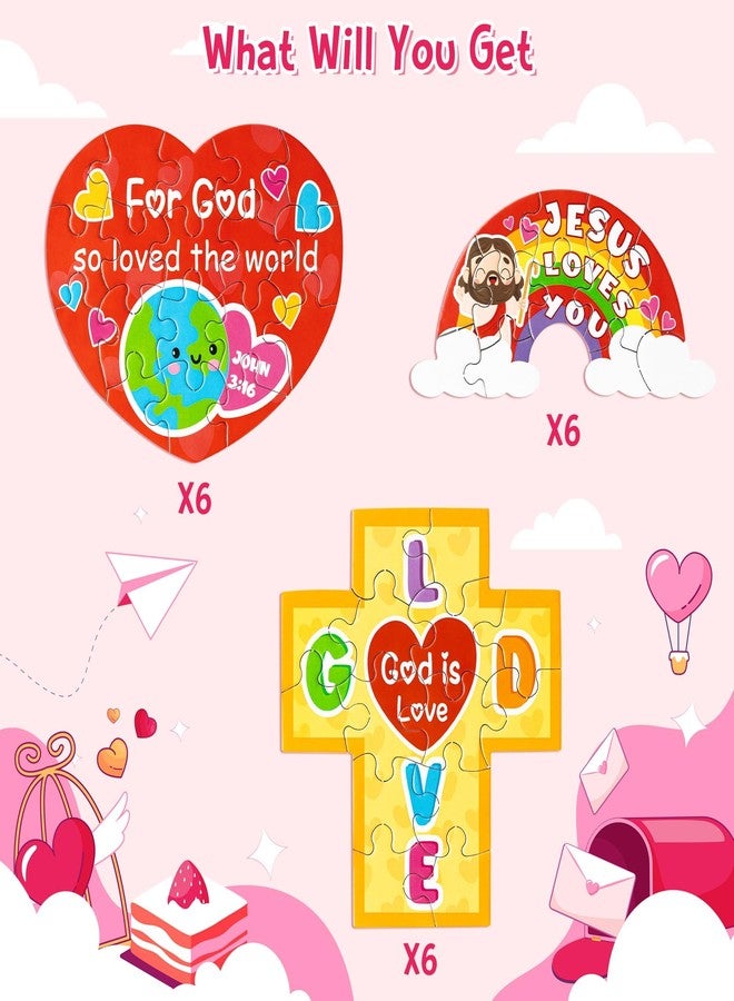 Haooryx 18pcs Valentine’s Day Theme Jesus Loves You Puzzle Colorful Cross Rainbow Heart Shaped Religious Paper Puzzle for Kids Valentine’s Gift Exchange Sunday School Educational Jigsaw Puzzle Supply - Image 3