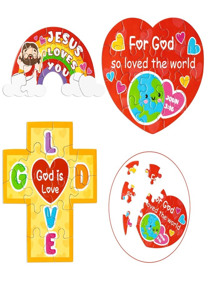 Haooryx 18pcs Valentine’s Day Theme Jesus Loves You Puzzle Colorful Cross Rainbow Heart Shaped Religious Paper Puzzle for Kids Valentine’s Gift Exchange Sunday School Educational Jigsaw Puzzle Supply - Image 1