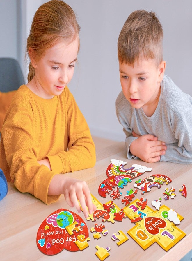 Haooryx 18pcs Valentine’s Day Theme Jesus Loves You Puzzle Colorful Cross Rainbow Heart Shaped Religious Paper Puzzle for Kids Valentine’s Gift Exchange Sunday School Educational Jigsaw Puzzle Supply - Image 5