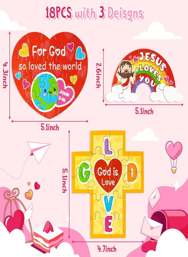 Haooryx 18pcs Valentine’s Day Theme Jesus Loves You Puzzle Colorful Cross Rainbow Heart Shaped Religious Paper Puzzle for Kids Valentine’s Gift Exchange Sunday School Educational Jigsaw Puzzle Supply - Image 2