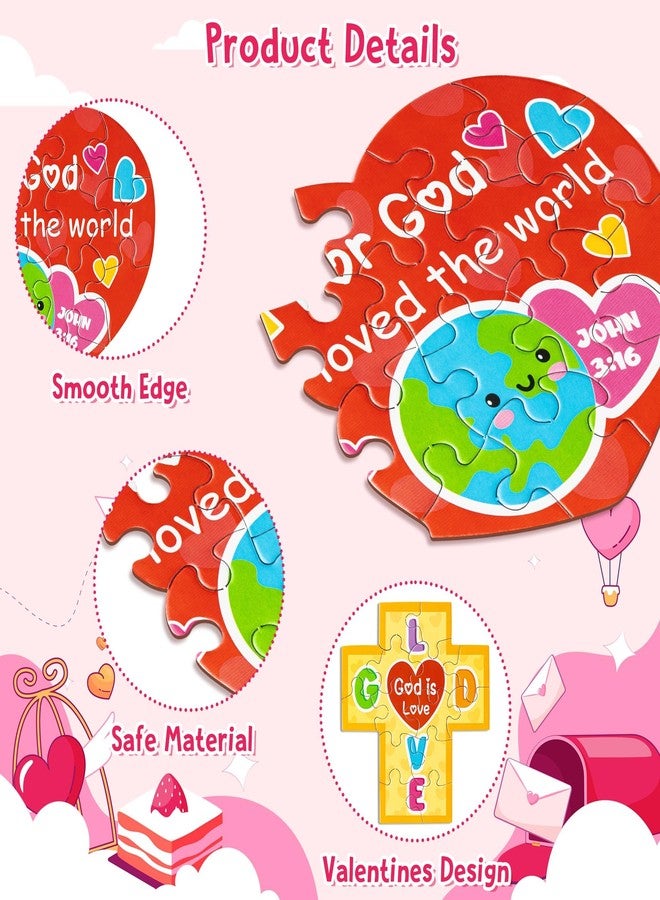 Haooryx 18pcs Valentine’s Day Theme Jesus Loves You Puzzle Colorful Cross Rainbow Heart Shaped Religious Paper Puzzle for Kids Valentine’s Gift Exchange Sunday School Educational Jigsaw Puzzle Supply - Image 4