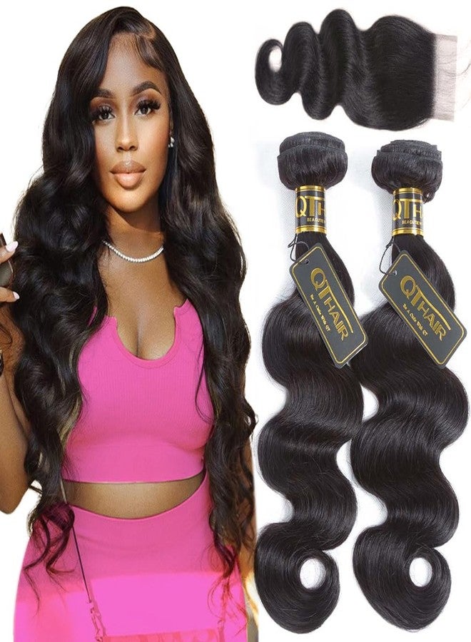 كيو تي هير شعر برازيلي طبيعي مموج من QTHAIR 18A مع قطعة إغلاق، 100% شعر برازيلي بكر غير معالج، حزمتان مع قطعة إغلاق مجانية، حزم شعر بشري أسود طبيعي مموج مع قطعة إغلاق (12 × 12 بوصة مع 10 بوصات). - Image 1