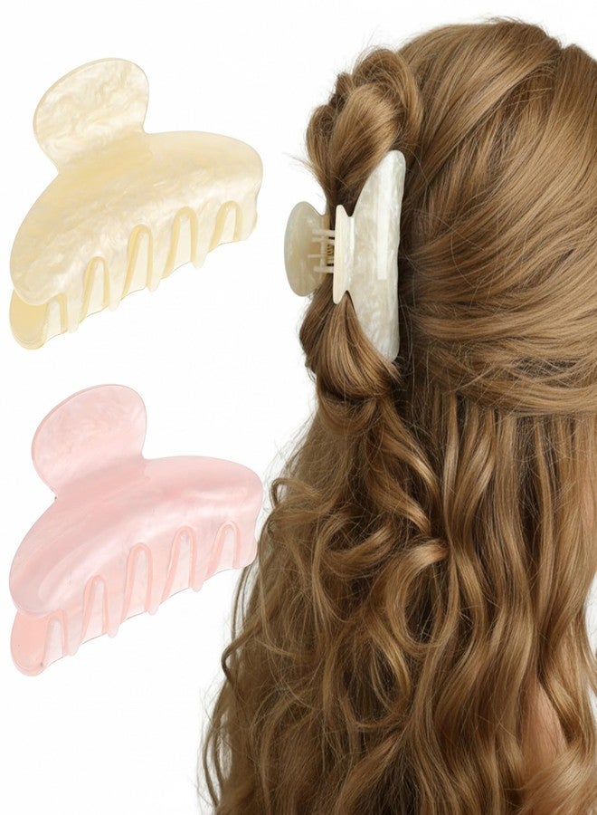 Shimmeroo 2PCS Acrylic Claw Clips for Women, 3 Inch Elegant French Claw Clips Durable Nonslip Exquisite Barrettes Hair Accessories for Thick & Medium Thin Hair Updos Buns(1 Pink, 1 Beige) - Image 1