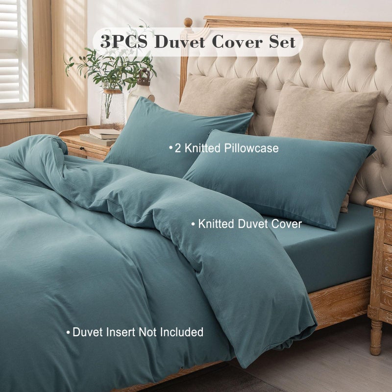 PURE ERA PURE ERA Jersey Knit Duvet Cover Set 100% T-Shirt Cotton Super Soft Comfy 3pc Bedding Set with Zipper Closure (Solid Cerulean Blue  Cal King) - Image 5