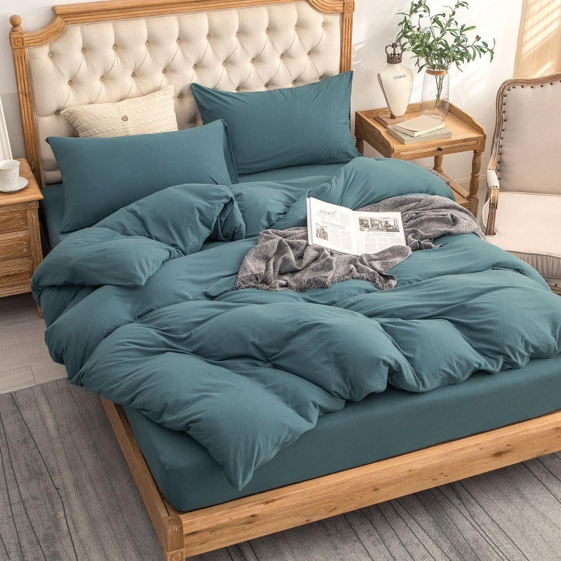 PURE ERA PURE ERA Jersey Knit Duvet Cover Set 100% T-Shirt Cotton Super Soft Comfy 3pc Bedding Set with Zipper Closure (Solid Cerulean Blue  Cal King) - Image 3
