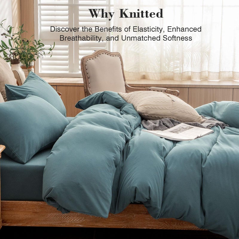 PURE ERA PURE ERA Jersey Knit Duvet Cover Set 100% T-Shirt Cotton Super Soft Comfy 3pc Bedding Set with Zipper Closure (Solid Cerulean Blue  Cal King) - Image 2
