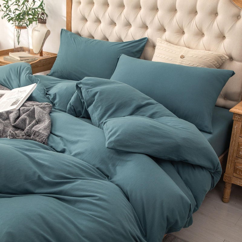 PURE ERA PURE ERA Jersey Knit Duvet Cover Set 100% T-Shirt Cotton Super Soft Comfy 3pc Bedding Set with Zipper Closure (Solid Cerulean Blue  Cal King) - Image 4