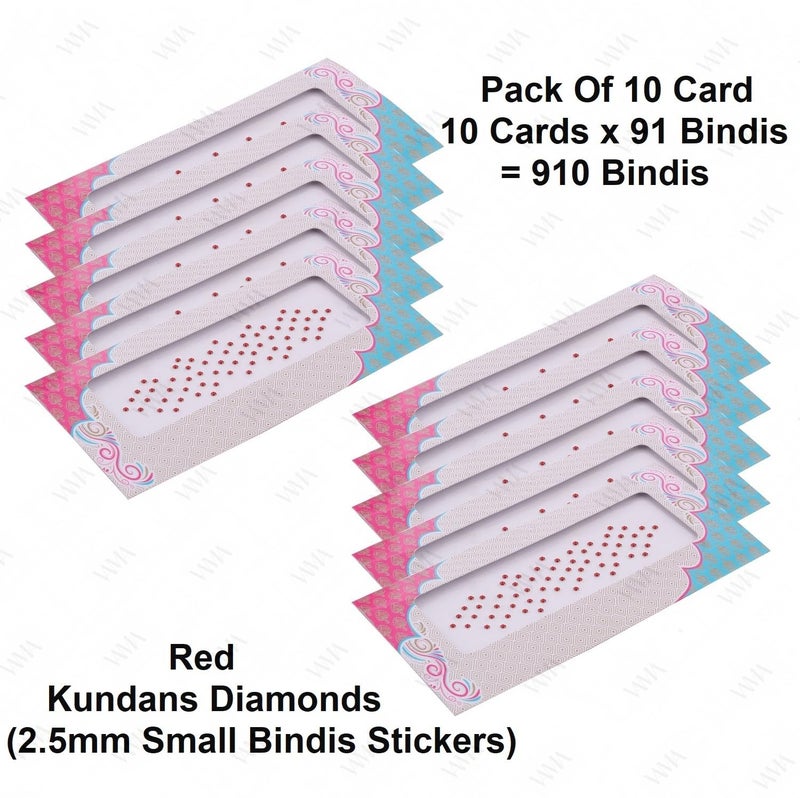 VAMA Rhinestone Red Color Crystal Stone Bindi kumkum Sticker Diamond Cut Kundan Lal bindiya Bindis Set for Women 10 Cards lal Stone Bindi Small 25mm - Image 4